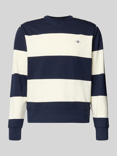 Produktfoto, Regular Fit Pullover in Strick-Optik von Gant, navy-weiße Streifen aus reiner Baumwolle, elastische Abschlüsse, Logo-Stitching.