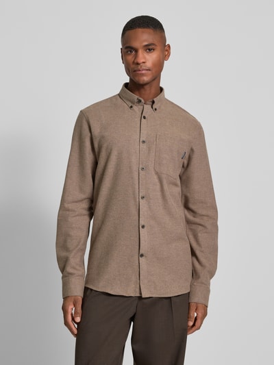Lindbergh Slim Fit Freizeithemd mit Brusttasche Modell 'Brushed' Hellbraun 4