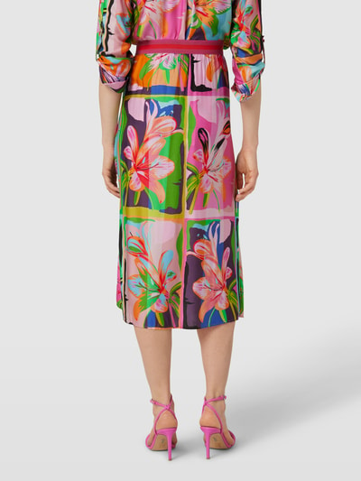 Milano Italy Midirok van viscose met bloemenmotief Felroze - 5