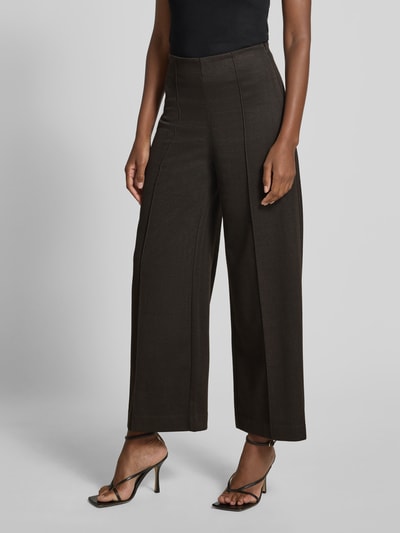 ICHI Wide leg stoffen broek met vaste persplooien, model 'KATE' Donkerbruin - 4