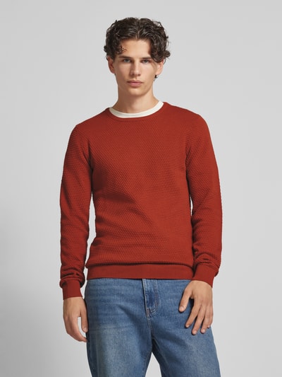 Blend Gebreide pullover met structuurmotief Roestrood - 4