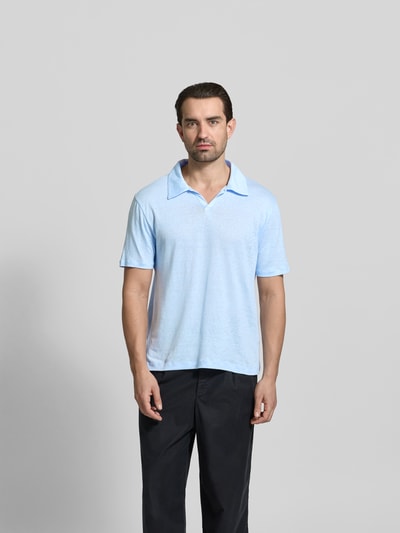 Officine Générale Regular Fit Leinenhemd mit Polokragen Sky 4
