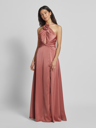 Luxuar Sukienka wieczorowa z satyny z wycięciem Brudnoróżowy 4