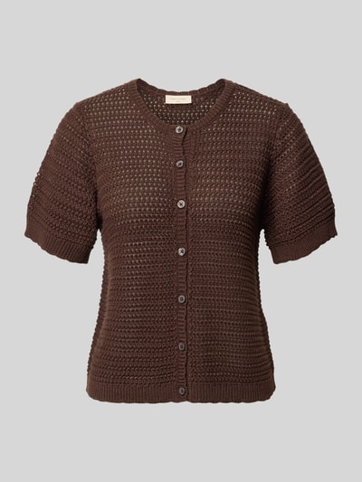 Produktfoto, Cardigan mit Knopfleiste Modell 'Tota' von FREE/QUENT aus braunem Grobstrick, Baumwoll-Mix, gerader Schnitt, Rundhalsausschnitt