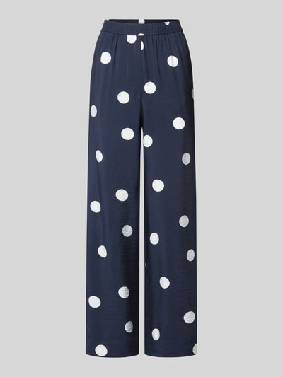 Produktfoto, Stoffhose aus Viskose-Mix mit elastischem Bund von Christian Berg Woman, dunkelblau, weiße Punkte, Allover-Look, Regular-Fit, Damen, strukturierte glatte Textur, Bundweite 35 cm, Innenbeinlänge 77 cm, Größe 36