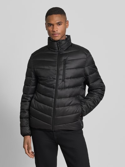 Tom Tailor Denim Regular fit gewatteerd jack met verticale borstzak met rits Zwart - 4