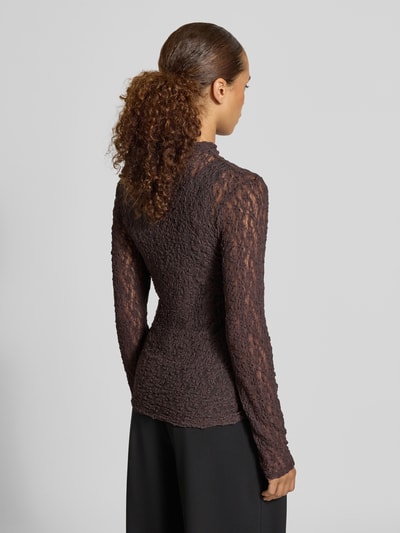Rich & Royal Slim fit shirt met lange mouwen van kant Chocoladebruin - 5
