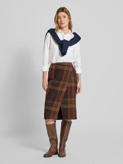 Polo Ralph Lauren Knielange rok van lanawolmix in wikkellook Middenbruin - 1