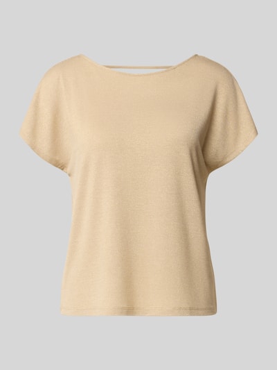 Produktfoto, Relaxed Fit T-Shirt aus Viskose-Mix von COMMA in Glitzer-Optik, sandfarben, U-Boot-Ausschnitt, elastische Textur, Größe 36.