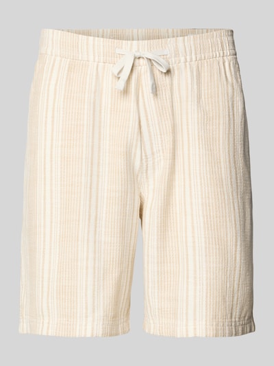 Productfoto, Relaxed Fit Shorts uit pure katoen van s.Oliver RED LABEL, meerkleurig gestreept, bouclétextuur, elastische tailleband met tunnelkoord, zijzakken