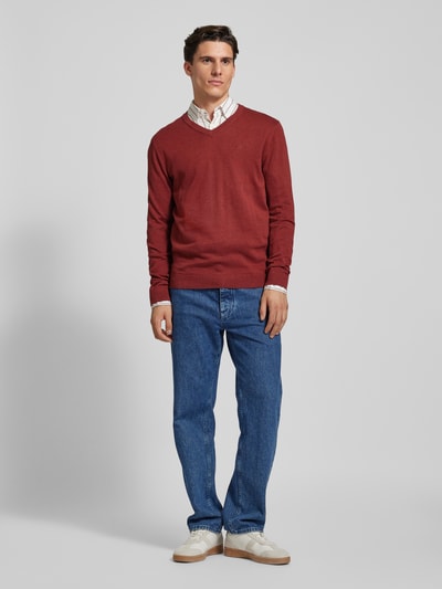 Tom Tailor Gebreide pullover met labelstitching, model 'BASIC'  Bordeaux - 1