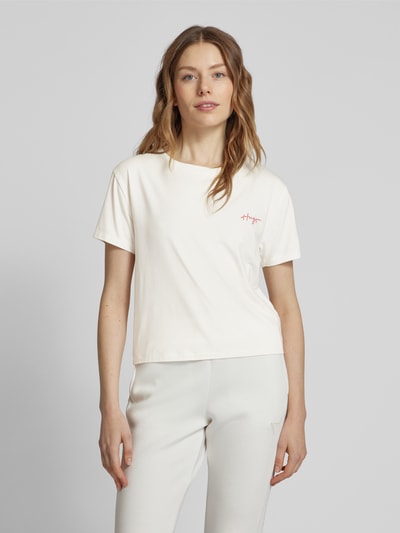 HUGO T-shirt met labelprint, model 'NIKKA' Offwhite - 4