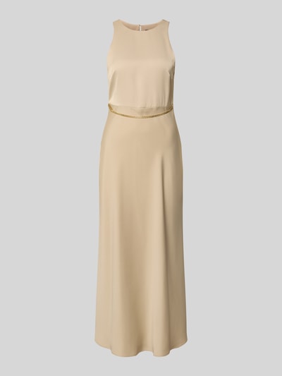 Productfoto, Maxikleid met Ketten-Detail van ARMANI EXCHANGE, satijn, getailleerde fit, ronde hals, beige, glad oppervlak
