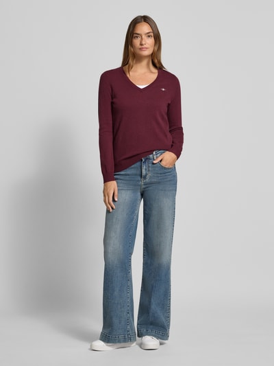 GANT Strickpullover aus Lammwoll-Mix mit V-Ausschnitt Bordeaux 1