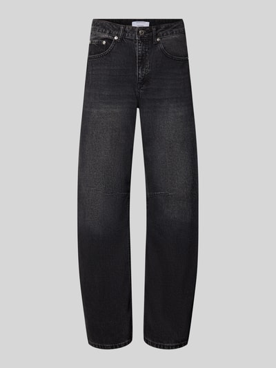 Produktfoto, Straight Fit Jeans aus reiner Baumwolle von Topshop, schwarze Barrel fit Damen Jeans mit 5-Pocket-Design, glatte Textur