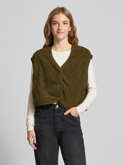 Marc O'Polo Denim Boxy Fit Teddyfell-Weste mit Druckknopfleiste Oliv 4