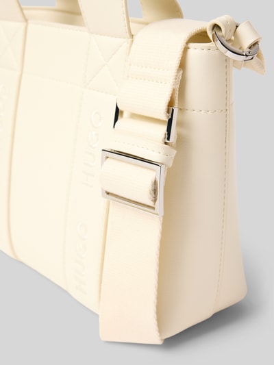 HUGO Torba na ramię z wyhaftowanym logo model ‘BECKY’ Écru 3