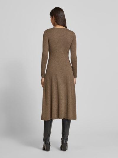 Lauren Ralph Lauren Midikleid aus Wolle mit Rundhalsausschnitt Modell 'VORLEY' Taupe 5
