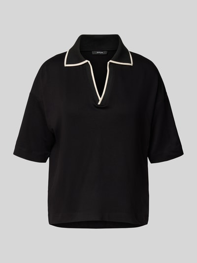 OPUS T-Shirt mit Umlegekragen und V-Ausschnitt Modell 'Soffice' Black 2