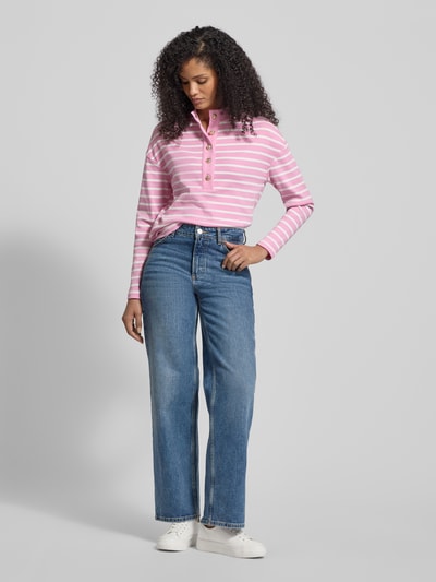 Christian Berg Woman Ringel Polo Shirt mit Schmuckknopf Rosa 1