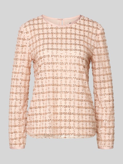 Produktfoto, Blusenshirt mit Rundhalsausschnitt von Emporio Armani in zartem Rosa mit lockerem Schnitt, transparenter Struktur und Muster.