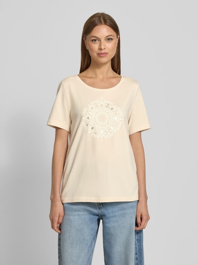 s.Oliver RED LABEL T-shirt o kroju regular fit z mieszanki bawełny Piaskowy 4