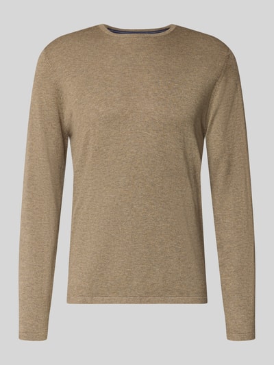 Produktfoto, Strickpullover mit Rundhalsausschnitt von Christian Berg Men, bawełna, regular fit, beżowy, gładka tekstura, proste rękawy