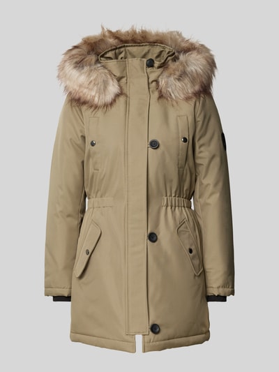 Only Parka taliowana z obszyciem ze sztucznego futra model ‘IRIS’ Khaki 1