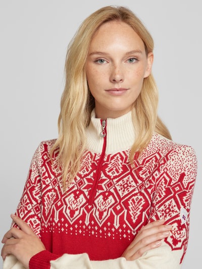 Dale of Norway Sweter z norweskim wzorem i kołnierzem zapinanym model ‘Winterland’ Czerwony 3