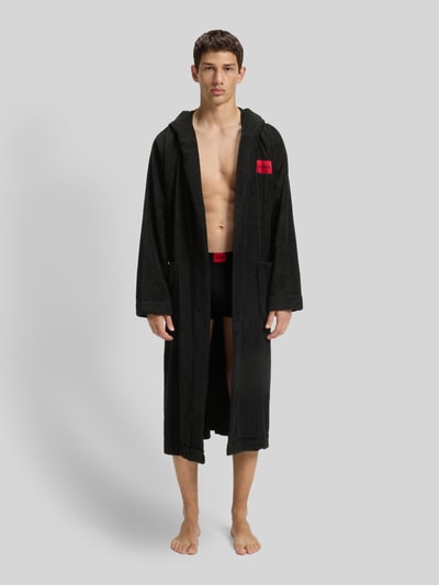 HUGO Loose Fit Morgenmantel aus reiner Baumwolle Modell 'TERRY GOWN HOODED' Black 1