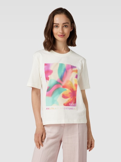 Gant T-Shirt aus Baumwolle mit Motiv-Print Ecru 4