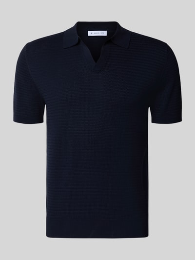 Produktfoto, Regular Fit Poloshirt mit V-Ausschnitt von Manuel Ritz, reine Baumwolle, fein gestrickte Struktur, dunkelblau, kurze Ärmel