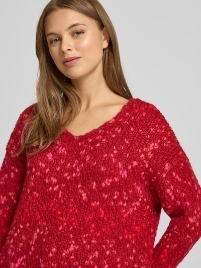 Milano Italy Strickpullover mit V-Ausschnitt und überschnittenen Schultern Hellrot Melange 3