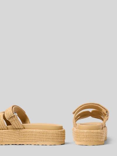 Produktfoto, Sandalette mit Plateausohle Modell 'Bigmissile' von Steve Madden in Beige mit Abgerundete-Spitze, Riemen und Klettverschluss, Absatzhöhe: 5 cm, Damen