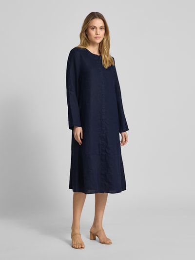 Christian Berg Woman Leinenkleid mit durchgehender Knopfleiste Dunkelblau 1