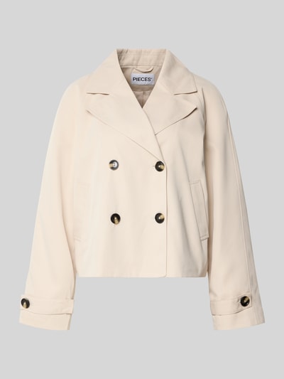 PIECES Regular Fit Trenchcoat mit breitem Reverskragen Modell 'SCARLETT' Ecru 2