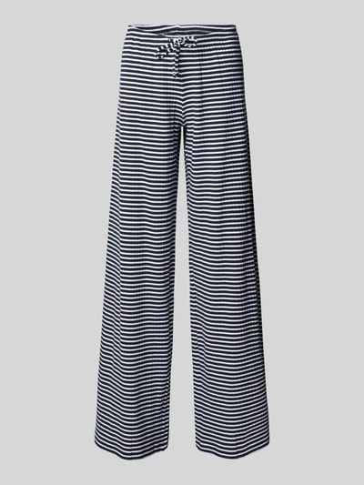 Produktfoto, Wide Fit Stoffhose mit elastischem Bund von Review aus elastischem Baumwoll-Mix mit weißen und dunkelblauen Streifen, lockere Form