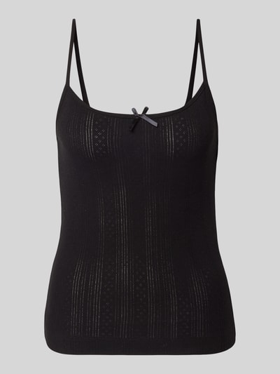 Produktfoto, Regular Fit Top aus reiner Baumwolle Modell 'MARIE' von Pieces, Optik: Unifarben, Struktur-Muster, schwarzer Farbton, feine Textur