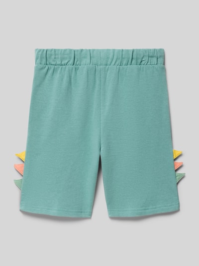 Produktfoto, Regular Fit Shorts mit Zierbesatz von Blue Seven in Türkis, reine Baumwolle, elastischer Bund mit Tunnelzug, Eingrifftaschen, bunte Zierbesätze, Kinder Shorts, Bundweite bei Größe 116: 27 cm, Innenbeinlänge bei Größe 116: 12 cm.