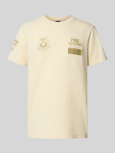 PME Legend T-Shirt mit Logo- und Motiv-Stitchings Modell 'ON' Offwhite 2