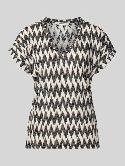 Produktfoto, Regular Fit T-Shirt mit Viskose-Anteil von Garcia, grafisches Zickzack-Muster in Schwarz, Beige und Weiß, Damen T-Shirt von Garcia