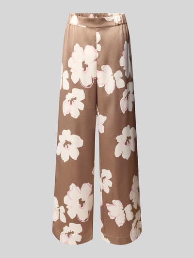 Produktfoto, Loose Fit Satinhose mit Allover-Muster von s.Oliver BLACK LABEL in Braun mit floralen, abstrakten Mustern, Satin-Material, elastischer Bundabschluss, seitliche Eingrifftaschen, Optik:Allover-Muster, Materialverarbeitung: Satin