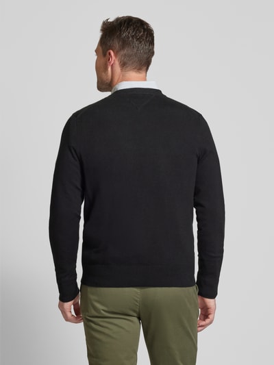 Tommy Hilfiger Gebreide pullover met logostitching, model 'PIMA' Zwart - 5