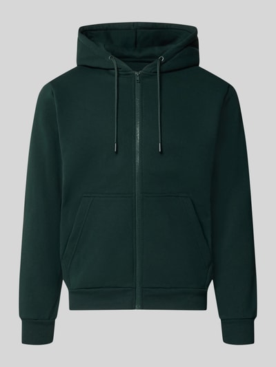Produktfoto, Regular Fit Sweatjacke aus Baumwoll-Mix Modell 'BRADLEY' von JACK & JONES in Dunkelgrün mit Kapuze, Känguru-Tasche und elastischen Abschlüssen.