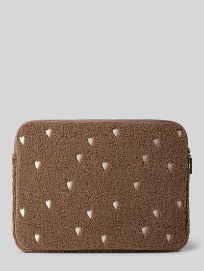 STUDIO NOOS Laptoptasche aus Teddyfell mit Stitchings und Label-Detail Mittelbraun 2