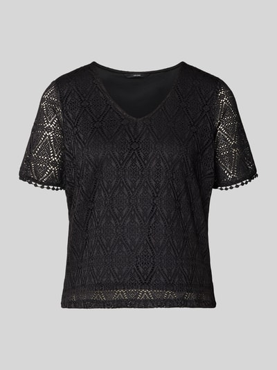 Produktfoto, Regular Fit T-Shirt in Heckel-Optik Modell 'MAYA' von Vero Moda, schwarz, Allover-Muster, V-Ausschnitt, kurze Ärmel, strukturierte Oberfläche