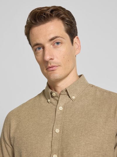 Lindbergh Vrijetijdsoverhemd met button-downkraag Middenbruin - 3