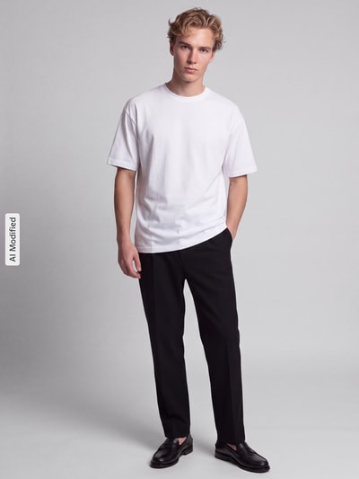 JACK & JONES T-Shirt mit geripptem Rundhalsausschnitt Modell 'BRADLEY' Weiss 1
