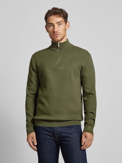 Lindbergh Gebreide pullover met geribde opstaande kraag Olijfgroen - 4