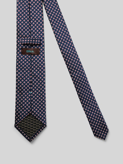 Produktfoto, Krawatte aus Seide mit Allover-Muster von Blick in Klassische Form mit Label-Patch, Einstecklasche, Breite 8 cm, dunkelblau